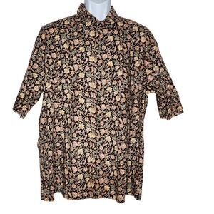 Tori Richard Shirt Mens XL Black Floral Hawaiian Short Sleeve Button Up USA Made